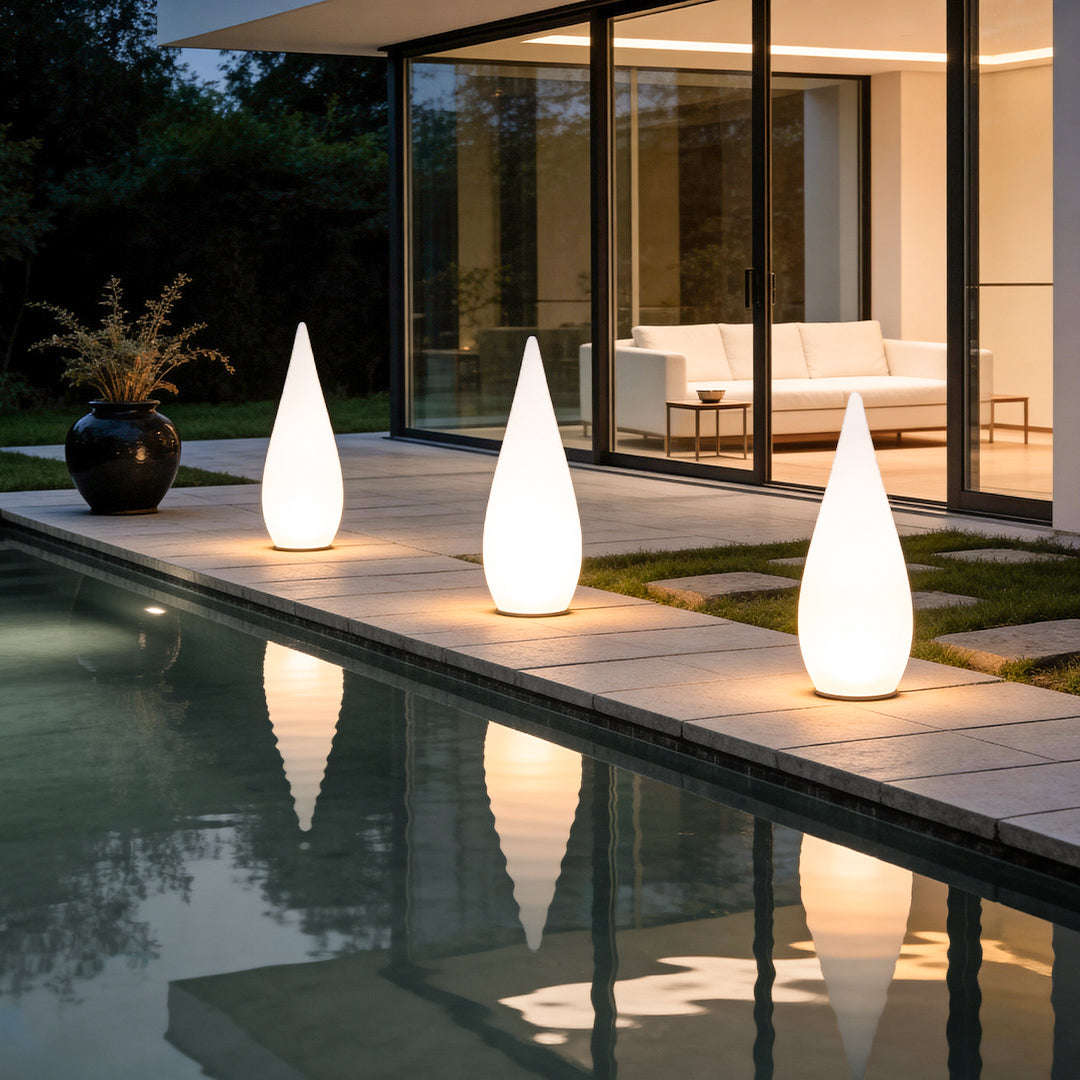 Contemporary Black Teardrop LED Outdoor Floor Lamp for Garden Pathway
