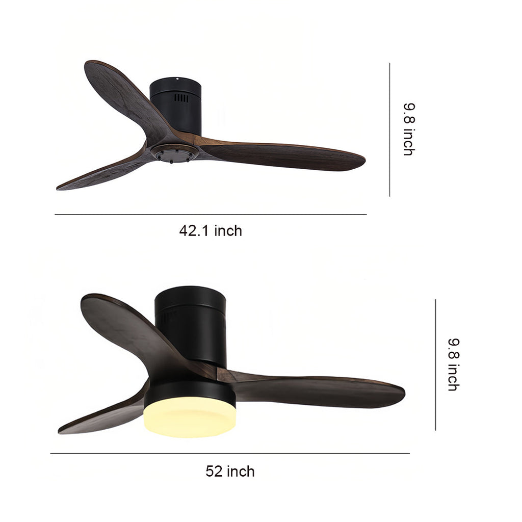 Rustic Wood Three-Blade LED Ceiling Fan with Remote Control for Living Room