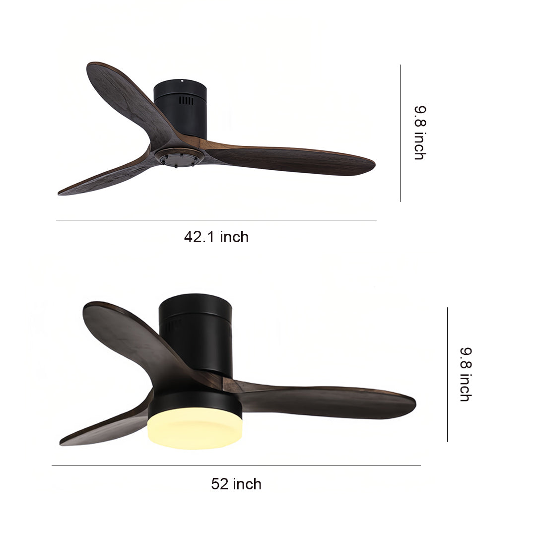 Rustic Wood Three-Blade LED Ceiling Fan with Remote Control for Living Room