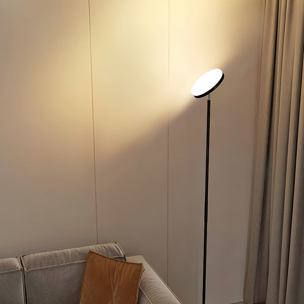 Modern Brass Uplight Floor Lamp with White Shade for Cozy Reading Nook