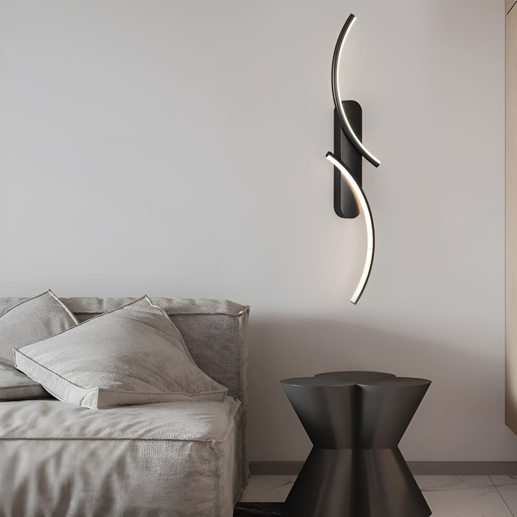 Contemporary S-Shaped LED Wall Sconce in Black Metal for Hallway Accent