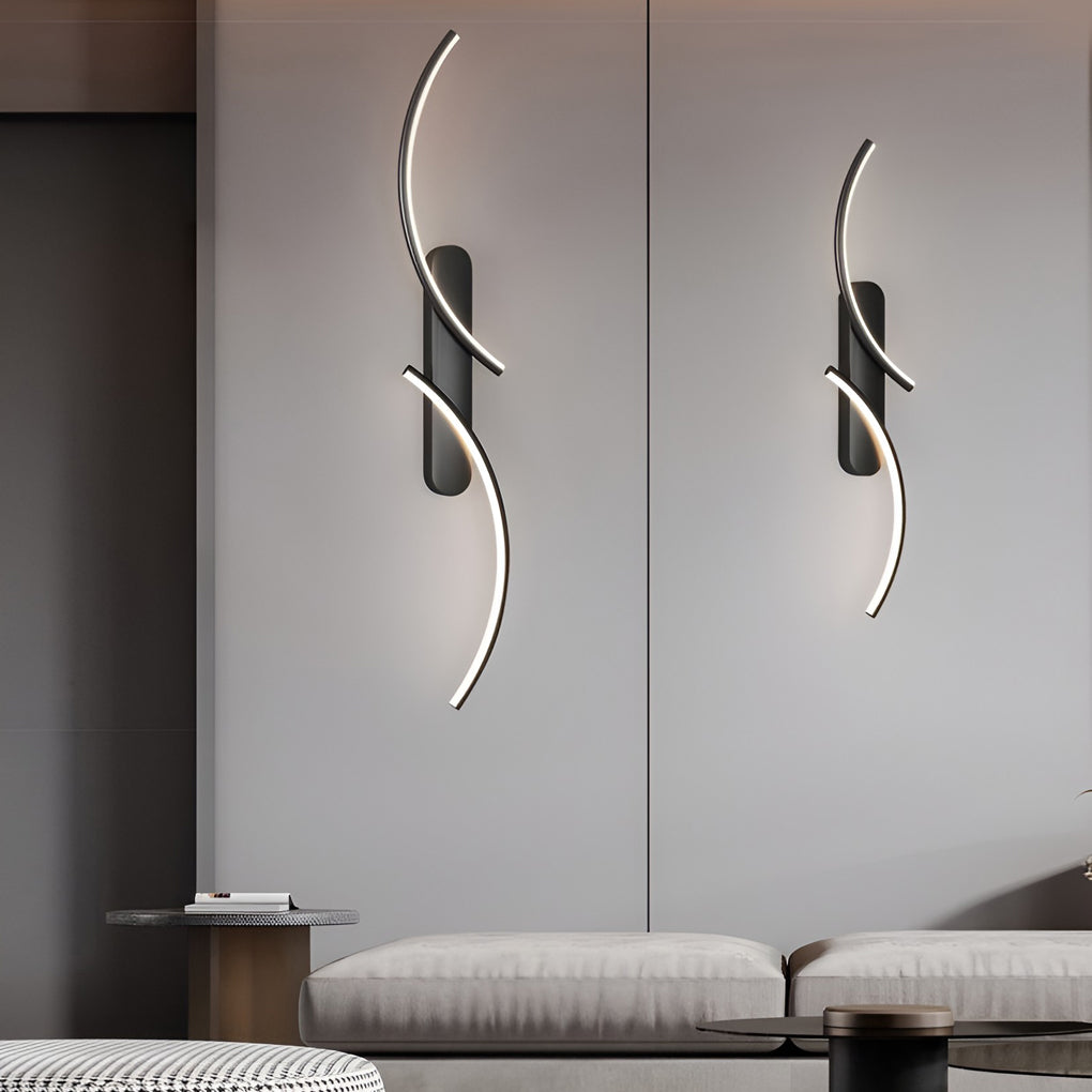 Contemporary S-Shaped LED Wall Sconce in Black Metal for Hallway Accent