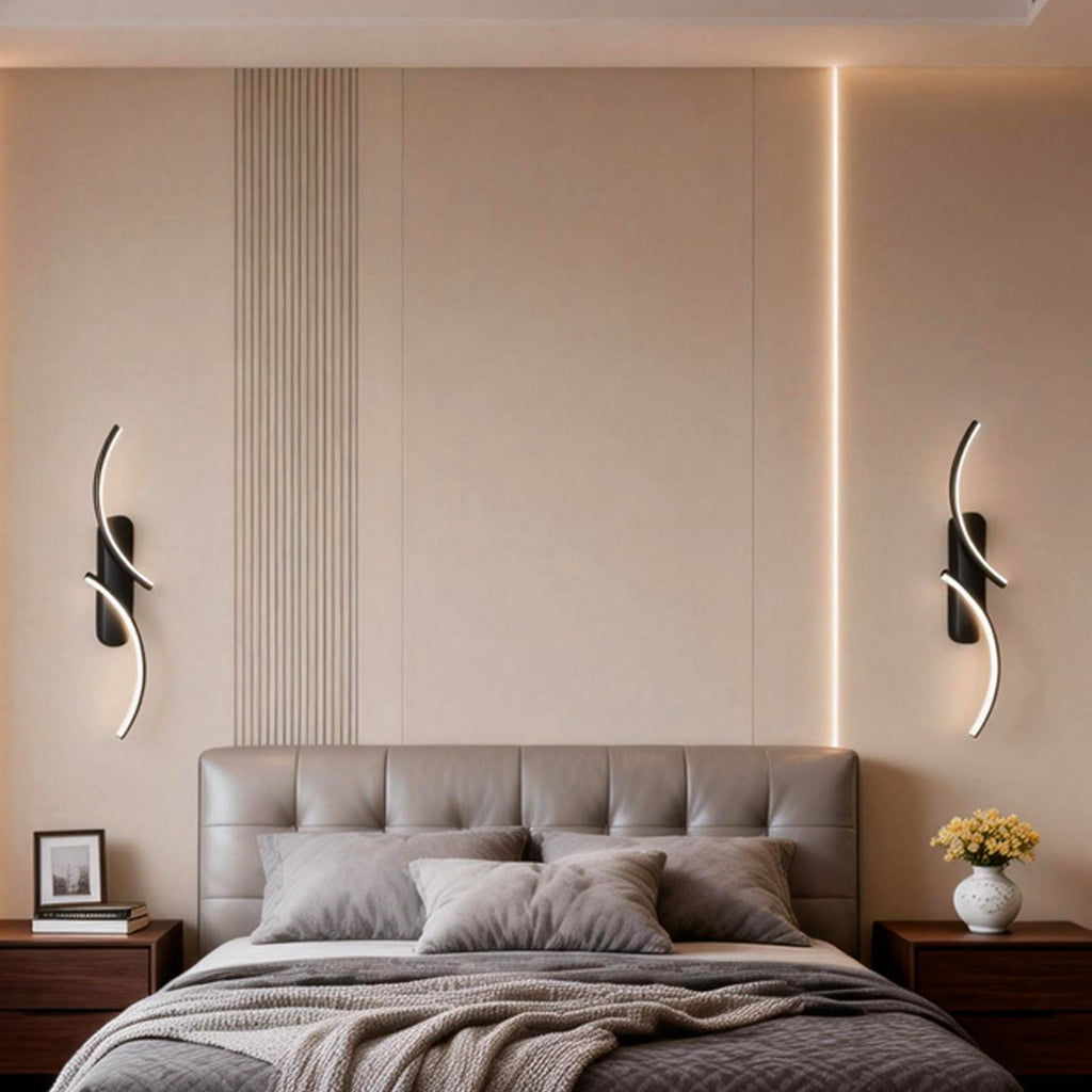 Contemporary S-Shaped LED Wall Sconce in Black Metal for Hallway Accent