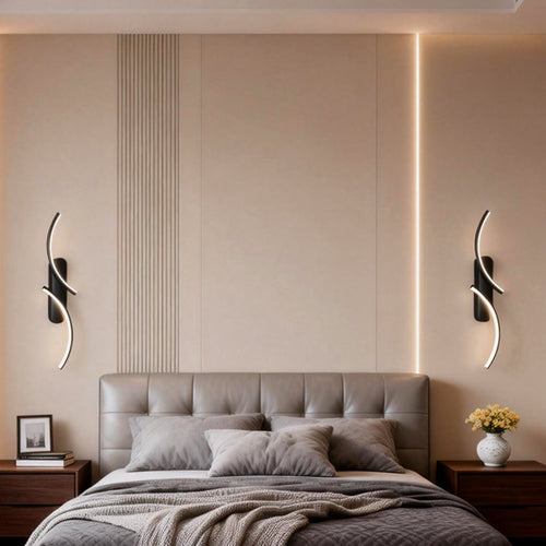 Contemporary S-Shaped LED Wall Sconce in Black Metal for Hallway Accent