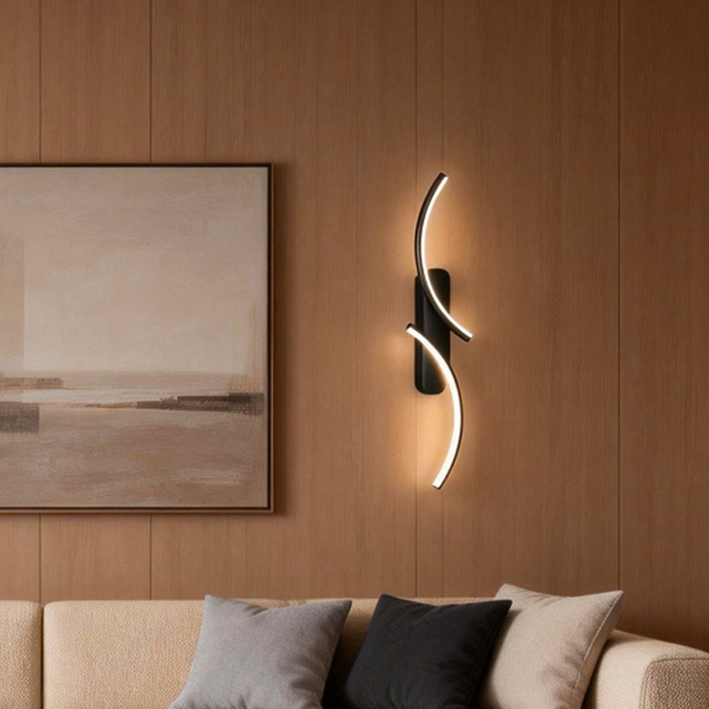 Contemporary S-Shaped LED Wall Sconce in Black Metal for Hallway Accent