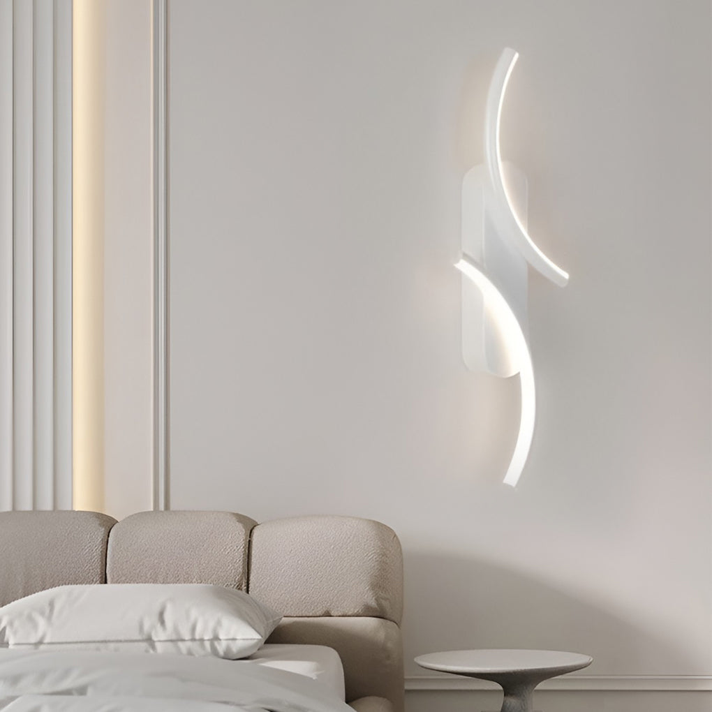 Contemporary S-Shaped LED Wall Sconce in Black Metal for Hallway Accent