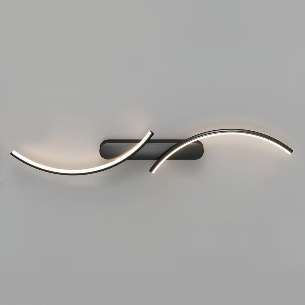 Contemporary S-Shaped LED Wall Sconce in Black Metal for Hallway Accent