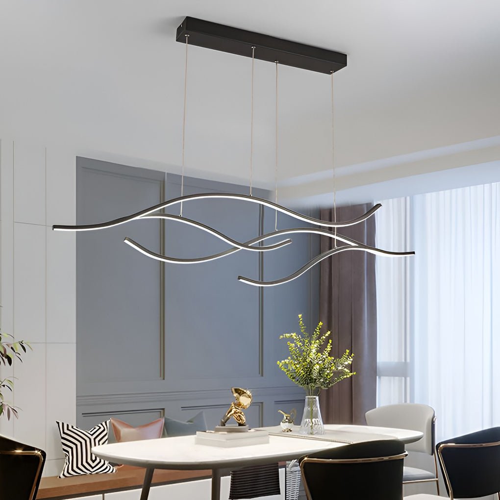 Wavy Curved LED Metal Pendant Light Fixture for Modern Living Spaces