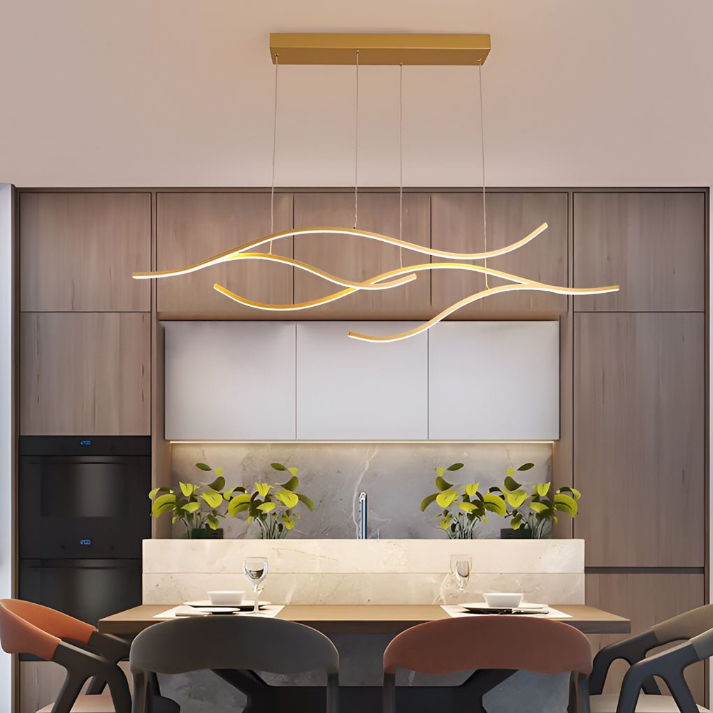 Wavy Curved LED Metal Pendant Light Fixture for Modern Living Spaces
