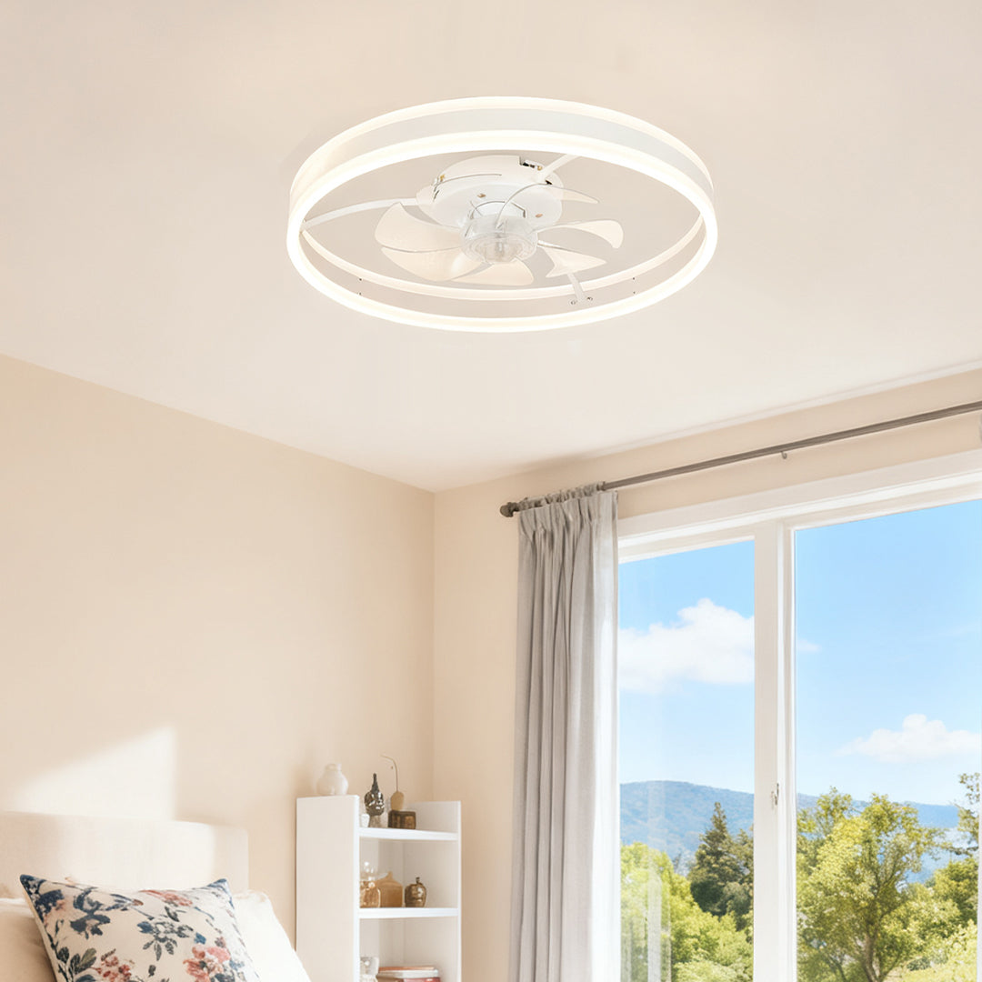Contemporary White Plastic Ceiling Fan with LED Light for Living Room