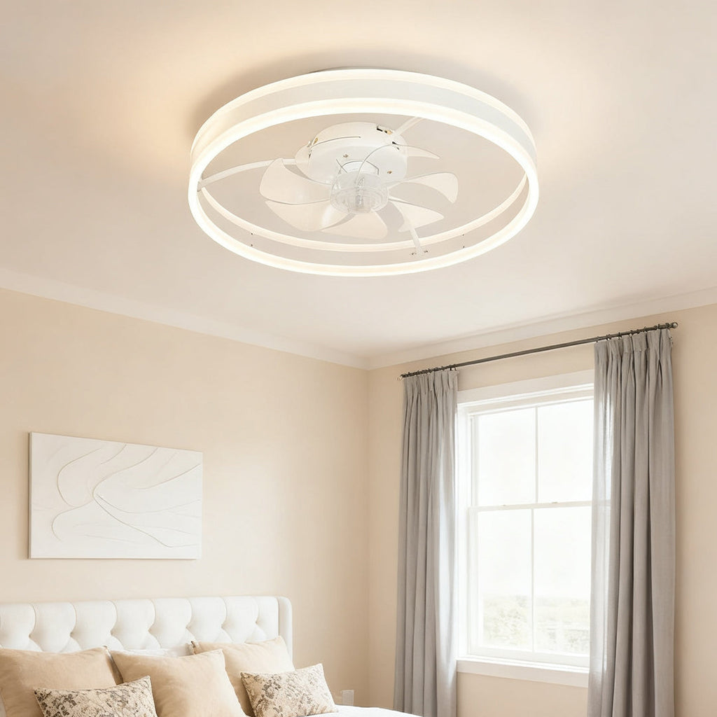 Contemporary White Plastic Ceiling Fan with LED Light for Living Room