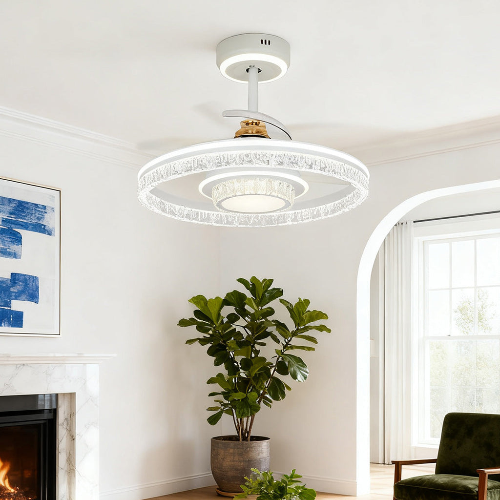 White Aluminum Nordic Ceiling Fan with Round Light for Modern Homes