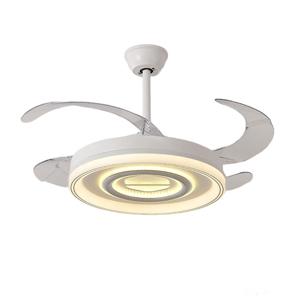 White Nordic Ceiling Fan with Light and Transparent Blades for Home