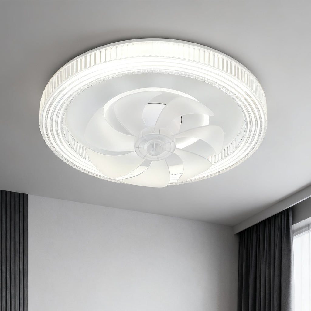 Modern White Circular Ceiling Fan with LED Light for Living Room Decor