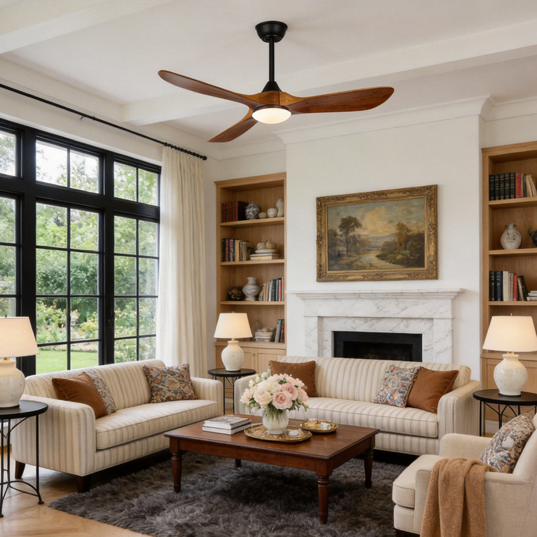 Vintage Solid Wood Modern Ceiling Fan with Light for Living Room Decor