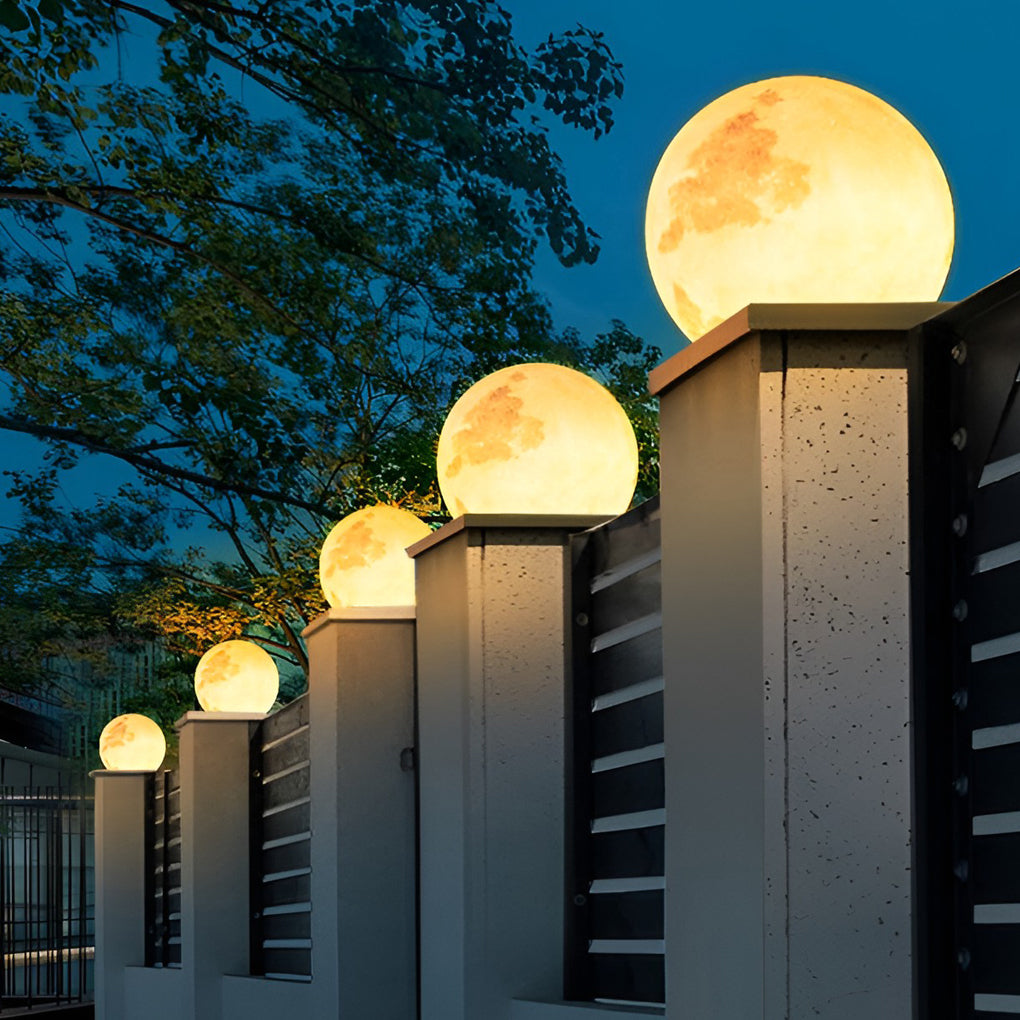 Modern Waterproof LED Moon Pillar Resin Lamp for Outdoor Garden Decor