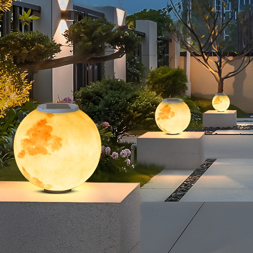 Modern Waterproof LED Moon Pillar Resin Lamp for Outdoor Garden Decor