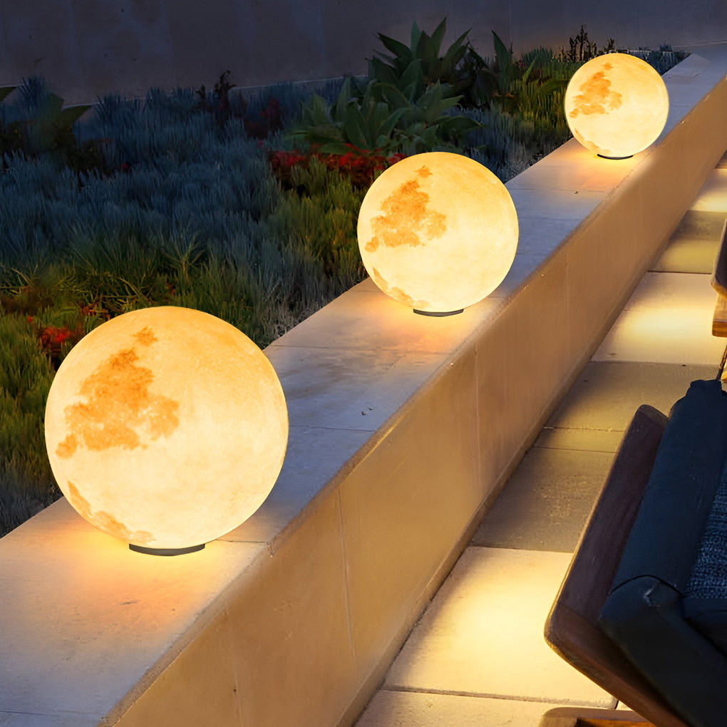 Modern Waterproof LED Moon Pillar Resin Lamp for Outdoor Garden Decor