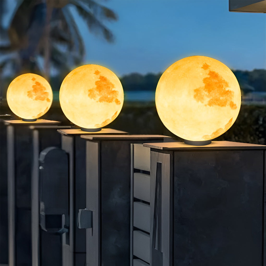 Modern Waterproof LED Moon Pillar Resin Lamp for Outdoor Garden Decor
