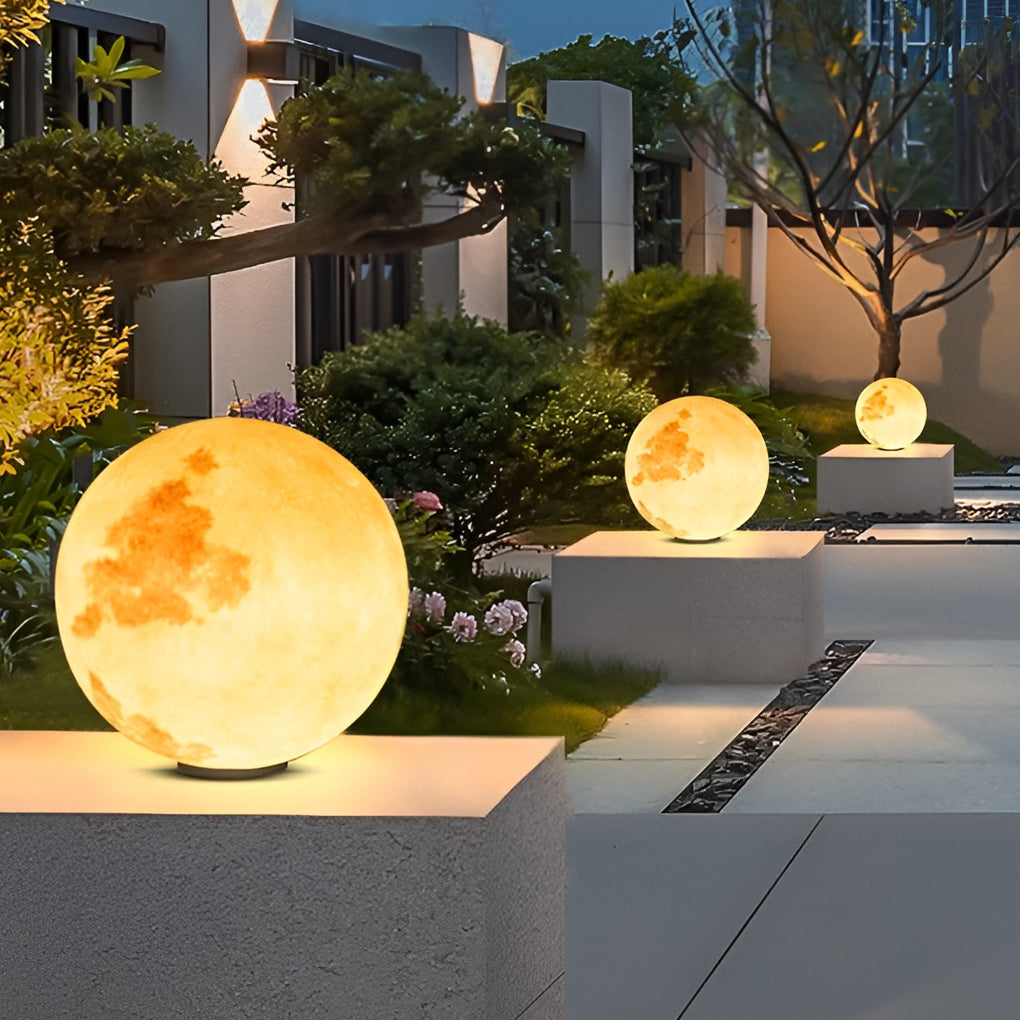 Modern Waterproof LED Moon Pillar Resin Lamp for Outdoor Garden Decor