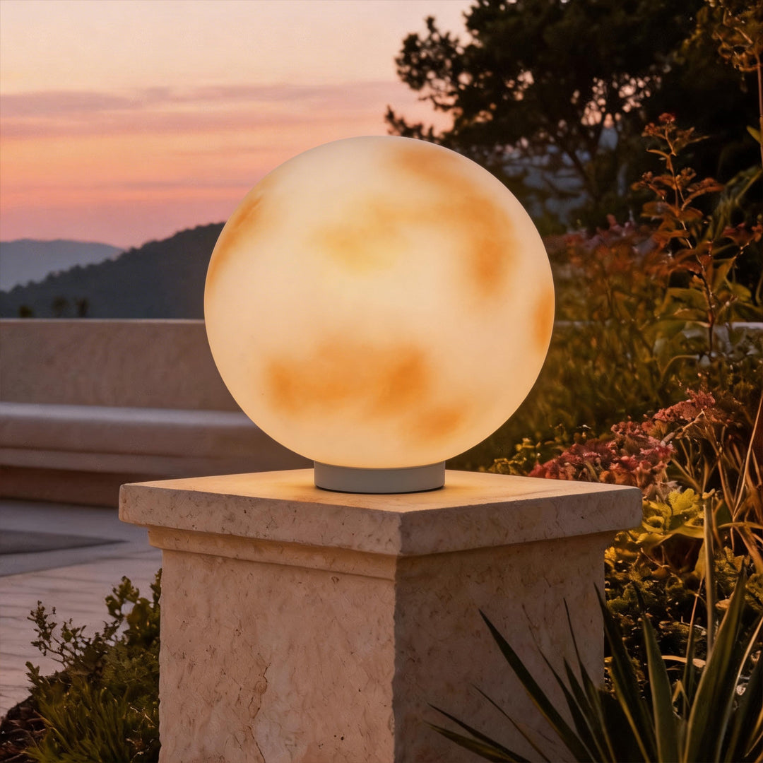 Elegant Moon-Shaped Outdoor Stone Pillar Light for Garden Pathway Decor