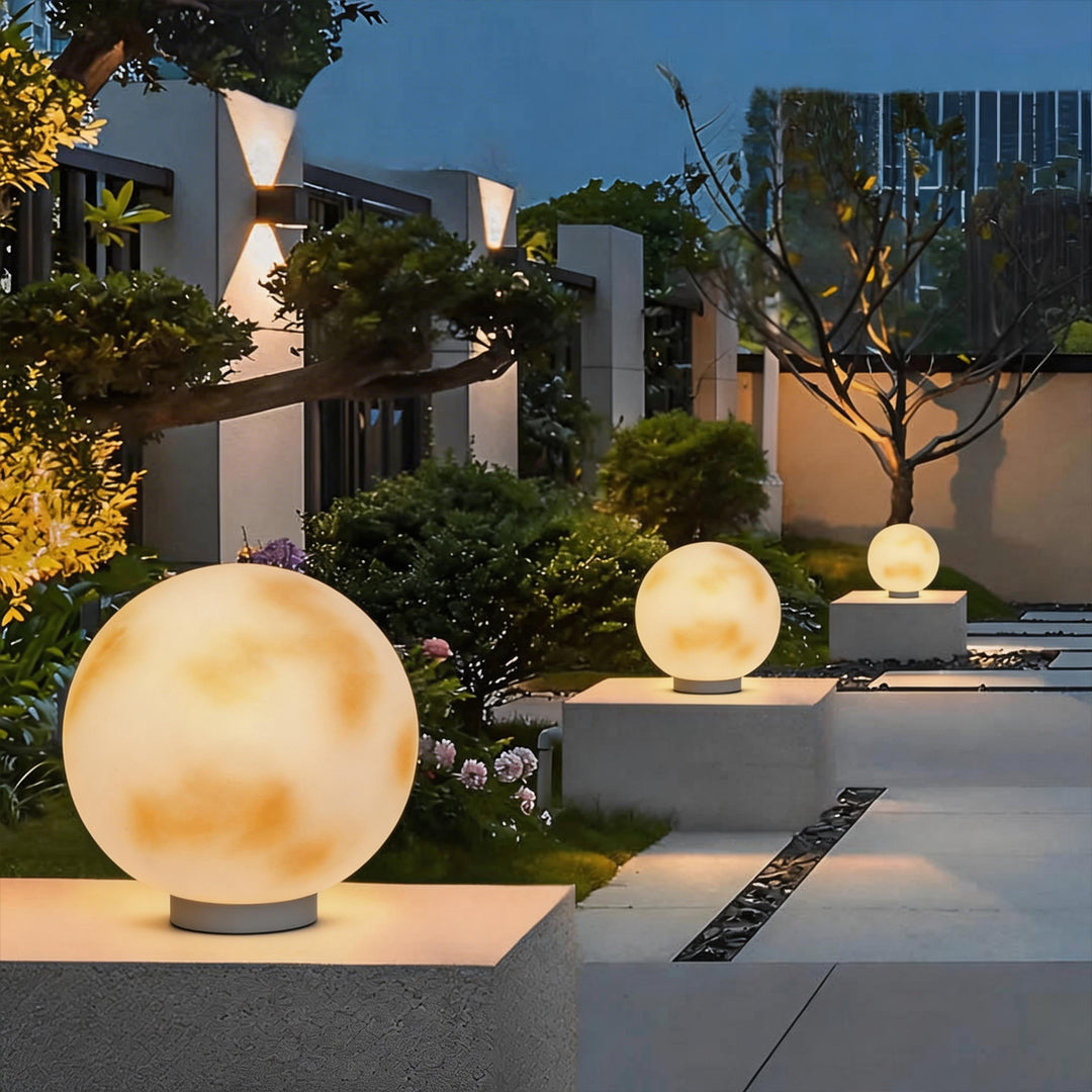 Elegant Moon-Shaped Outdoor Stone Pillar Light for Garden Pathway Decor