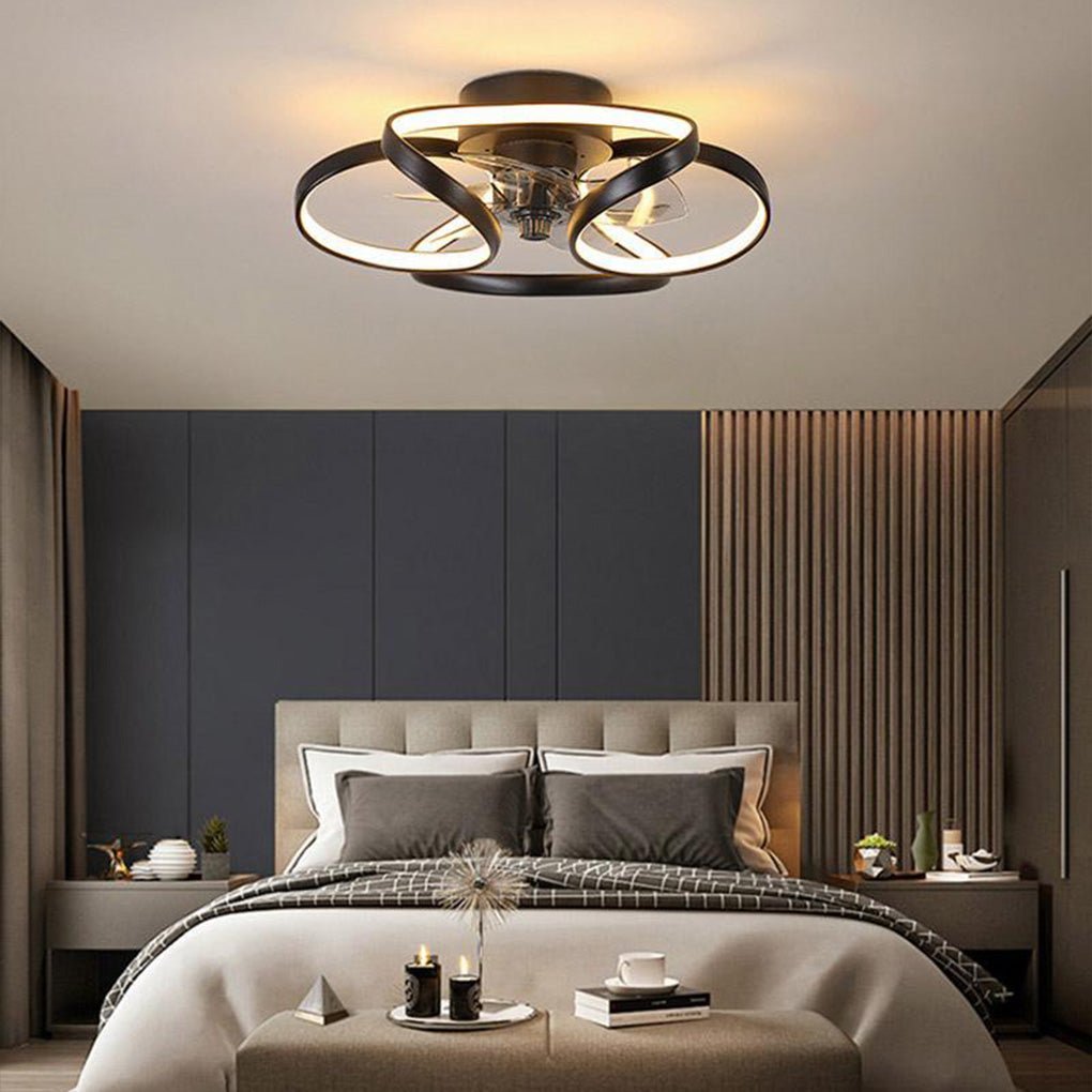 Modern White Flower Ceiling Fan with LED Light for Living Room Decor