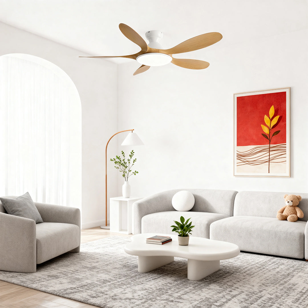 Contemporary White 5-Blade Ceiling Fan with LED Light for Home Office