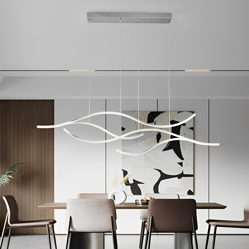 Wavy Curved LED Metal Pendant Light Fixture for Modern Living Spaces