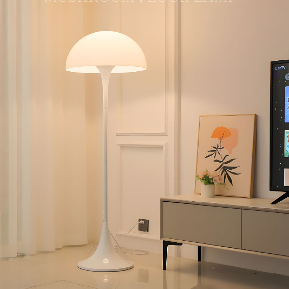 Modern White Mushroom Dome Floor Lamp with 3-Color Dimming for Living Room
