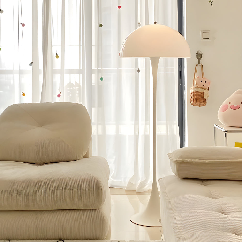 Modern White Mushroom Dome Floor Lamp with 3-Color Dimming for Living Room