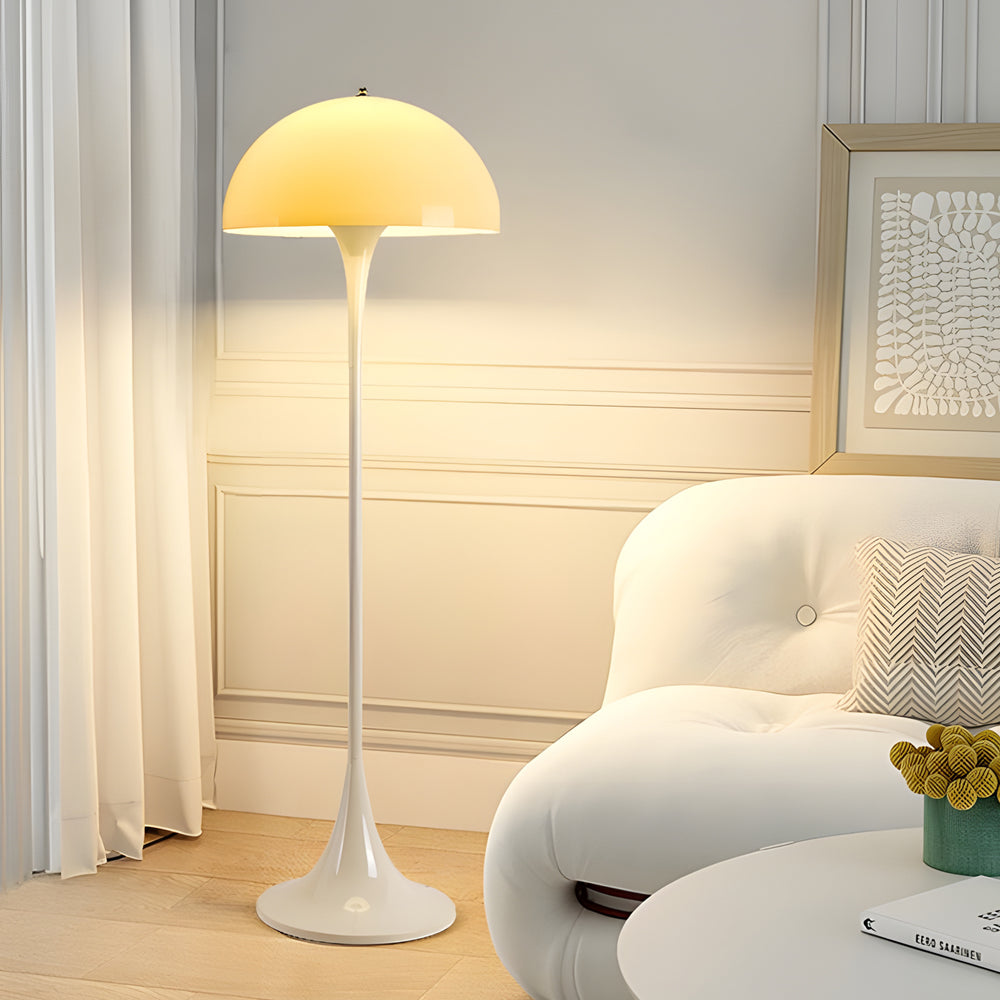 Modern White Mushroom Dome Floor Lamp with 3-Color Dimming for Living Room