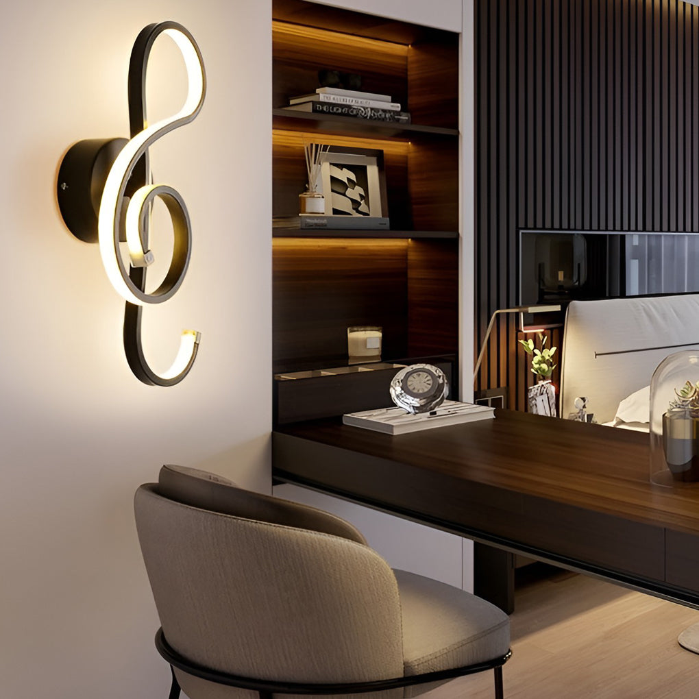 Modern LED Musical Note Wall Light in White for Music Room Decor