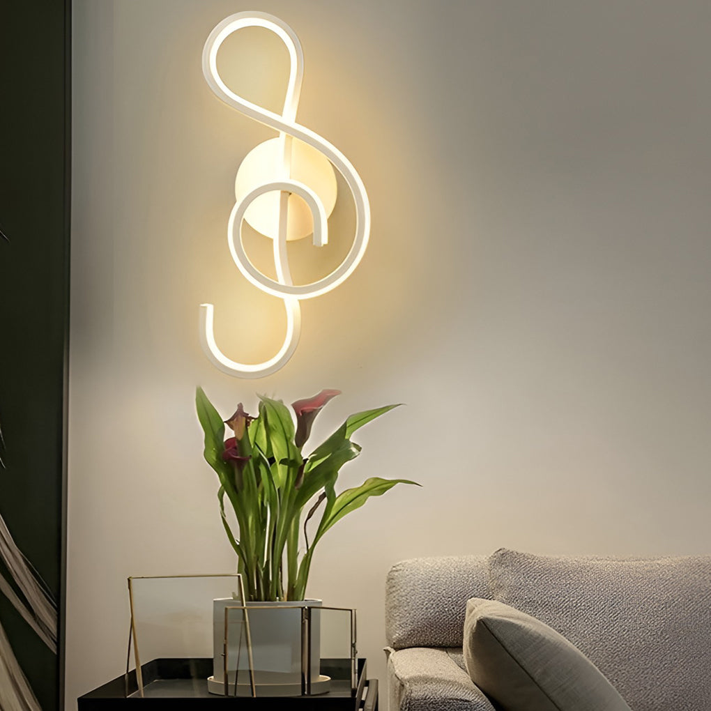 Modern LED Musical Note Wall Light in White for Music Room Decor