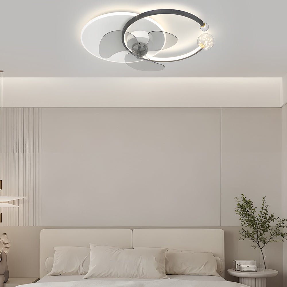 Modern White Round LED Flush Mount Ceiling Fan Lamp for Living Room