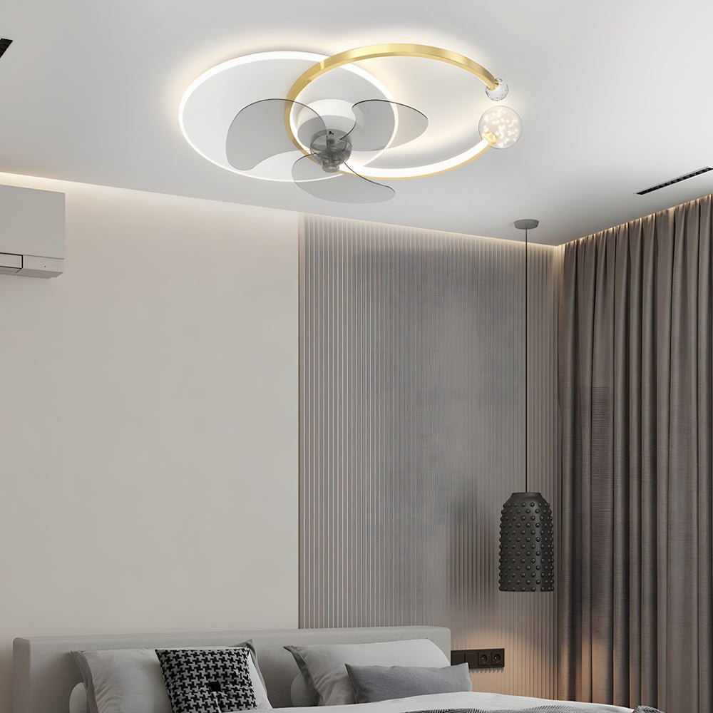 Modern White Round LED Flush Mount Ceiling Fan Lamp for Living Room