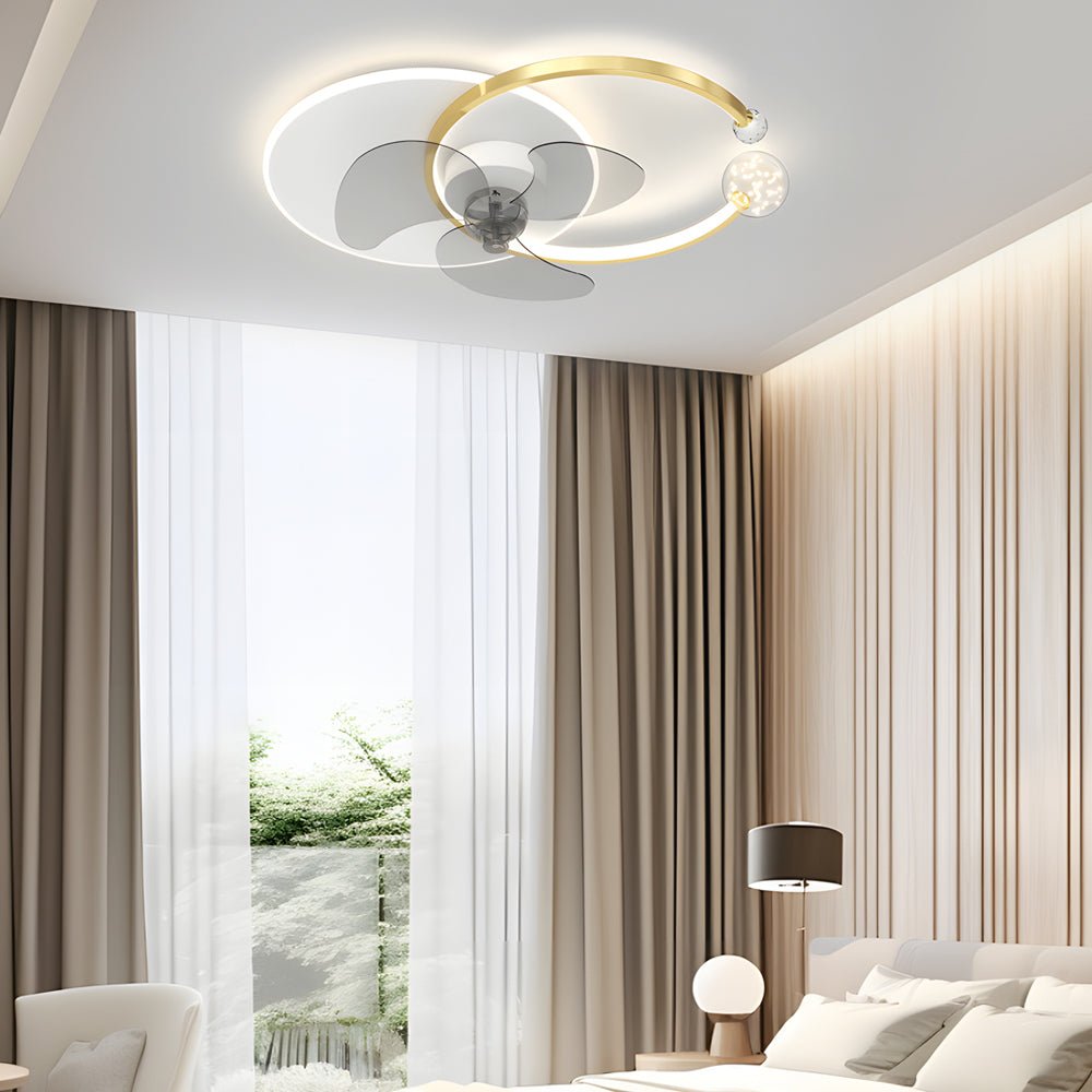 Modern White Round LED Flush Mount Ceiling Fan Lamp for Living Room