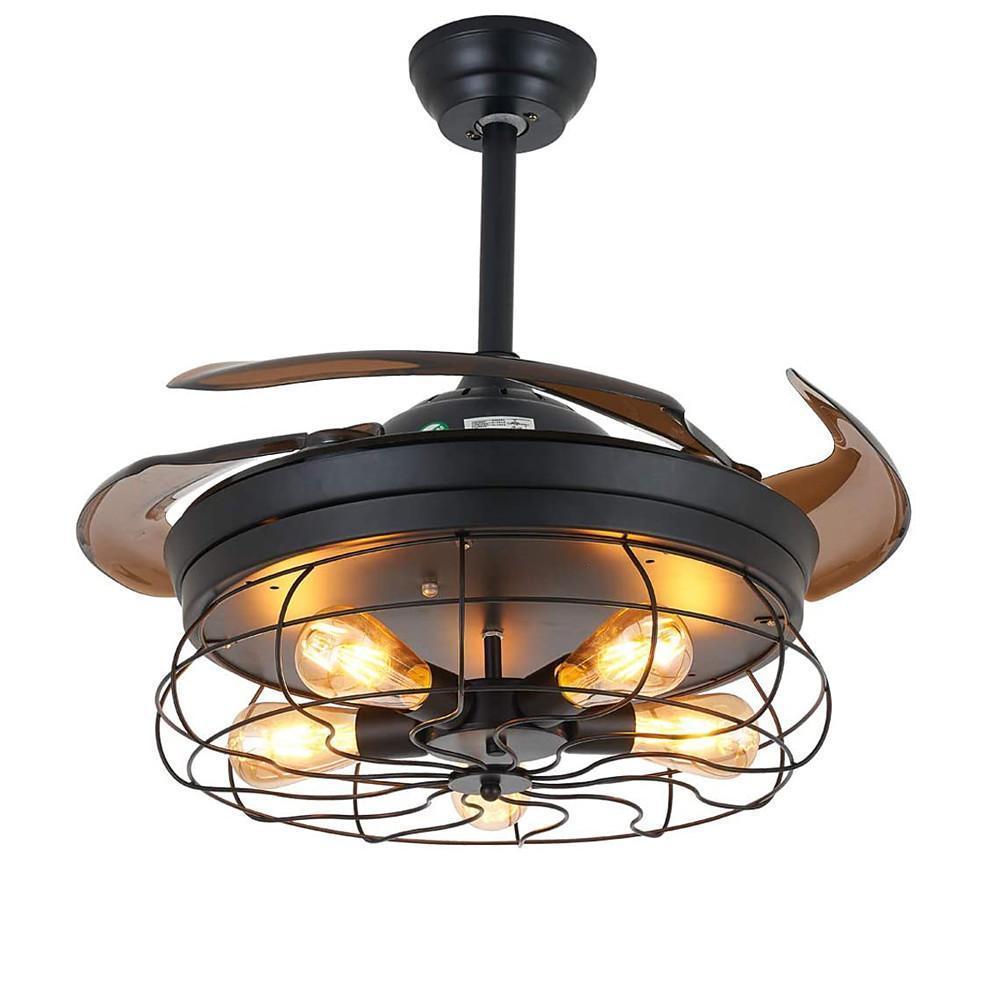 Rustic 3-Blade Retractable Ceiling Fan with Light for Farmhouse Decor