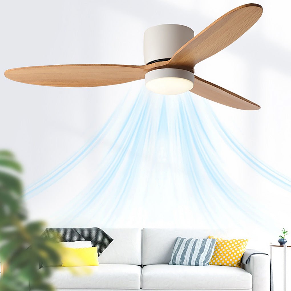 Rustic Oak Wood LED Ceiling Fan with Light for Living Room & Bedroom