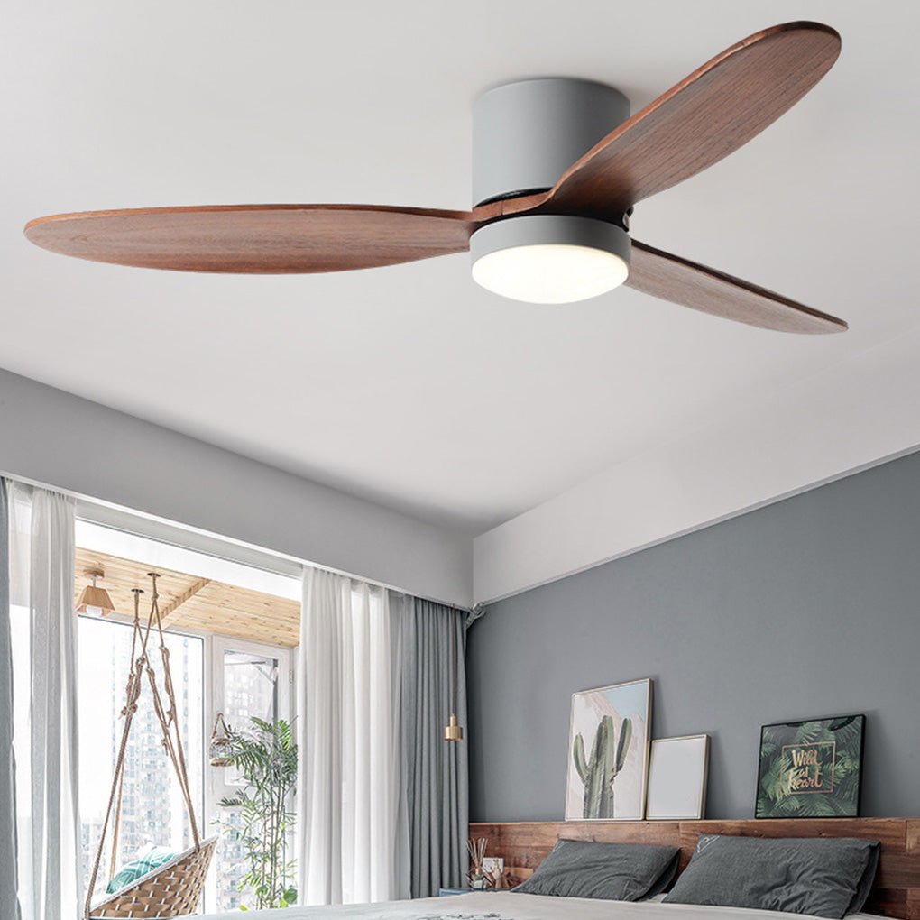 Rustic Natural Wood LED Ceiling Fan with Light for Living Room Bedroom