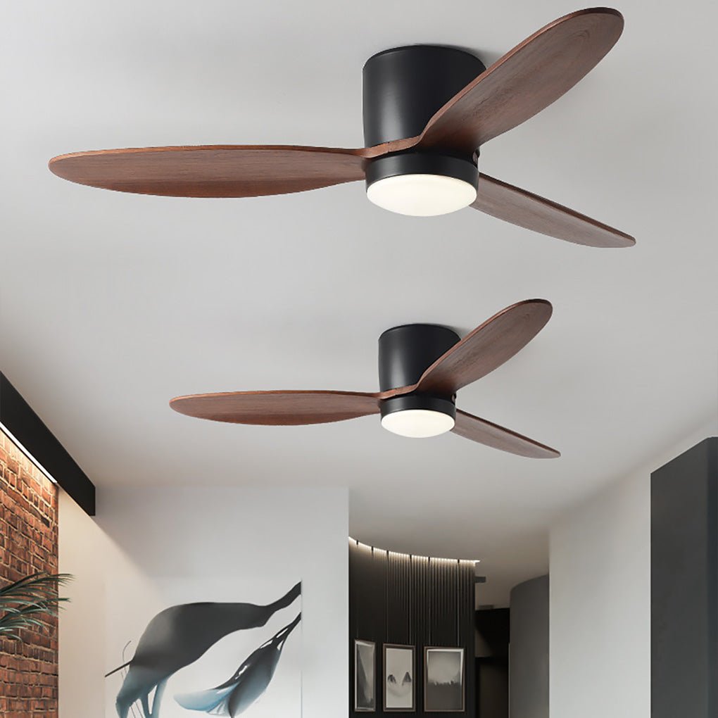 Rustic Natural Wood LED Ceiling Fan with Light for Living Room Bedroom