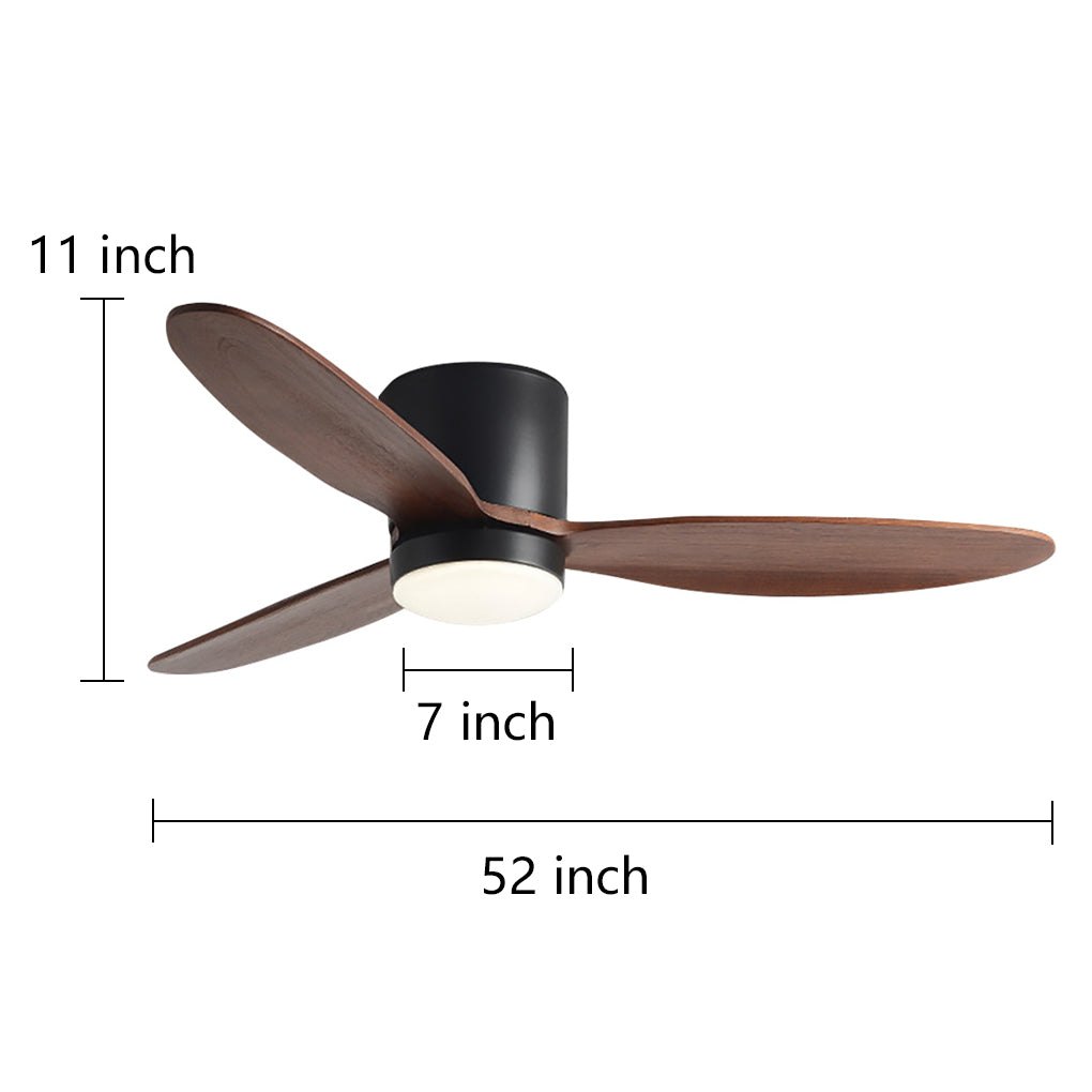 Rustic Natural Wood LED Ceiling Fan with Light for Living Room Bedroom