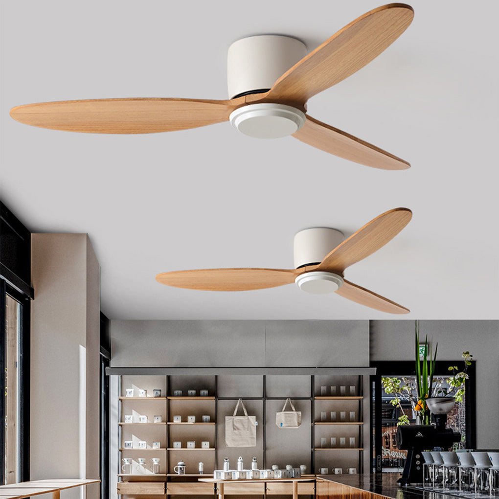 Rustic Natural Wood LED Ceiling Fan with Light for Living Room Bedroom