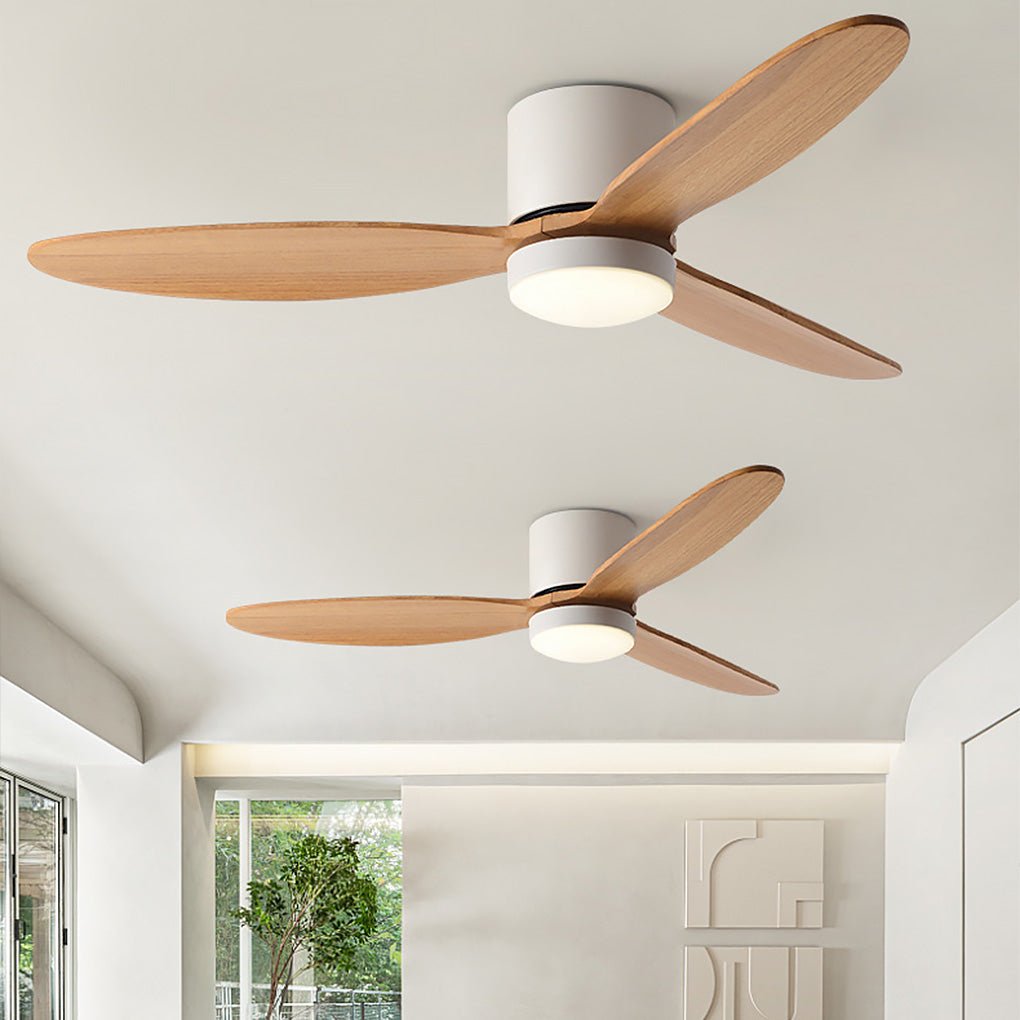 Rustic Oak Wood LED Ceiling Fan with Light for Living Room & Bedroom