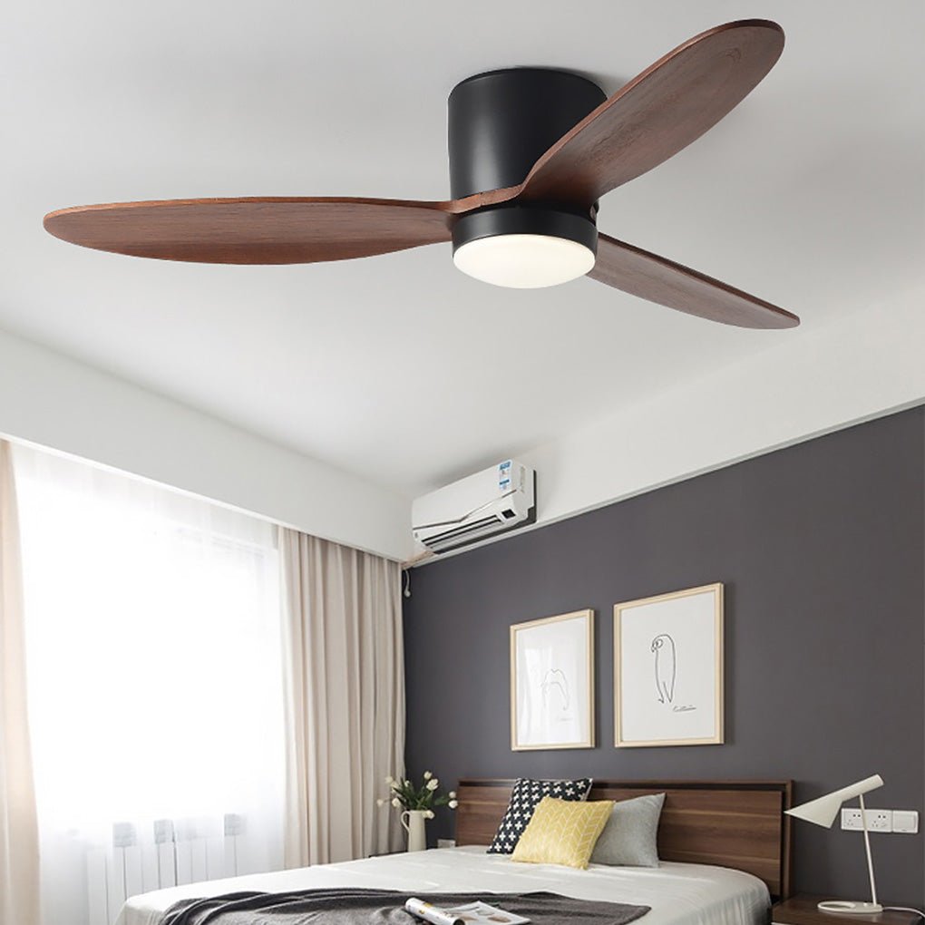 Rustic Natural Wood LED Ceiling Fan with Light for Living Room Bedroom