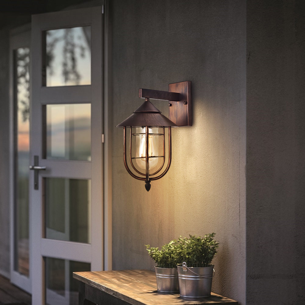 Rustic Nautical Wrought Iron Glass Outdoor Wall Sconce for Patios