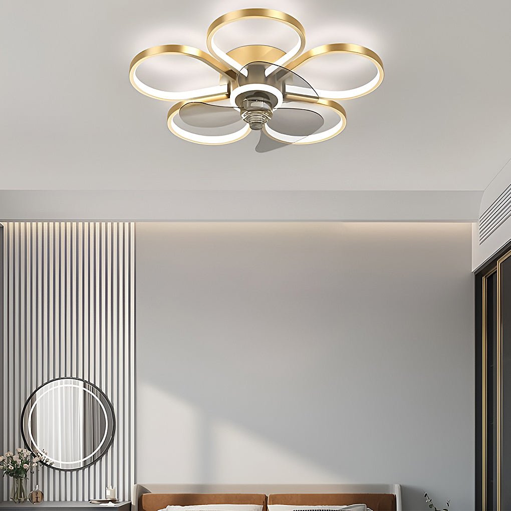 Nordic Floral LED Flush Mount Ceiling Fan Light for Living Room Bedroom
