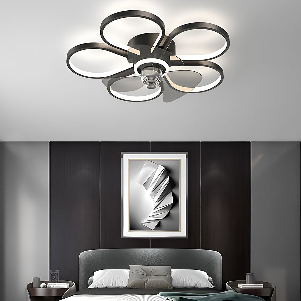 Nordic Floral LED Flush Mount Ceiling Fan Light for Living Room Bedroom