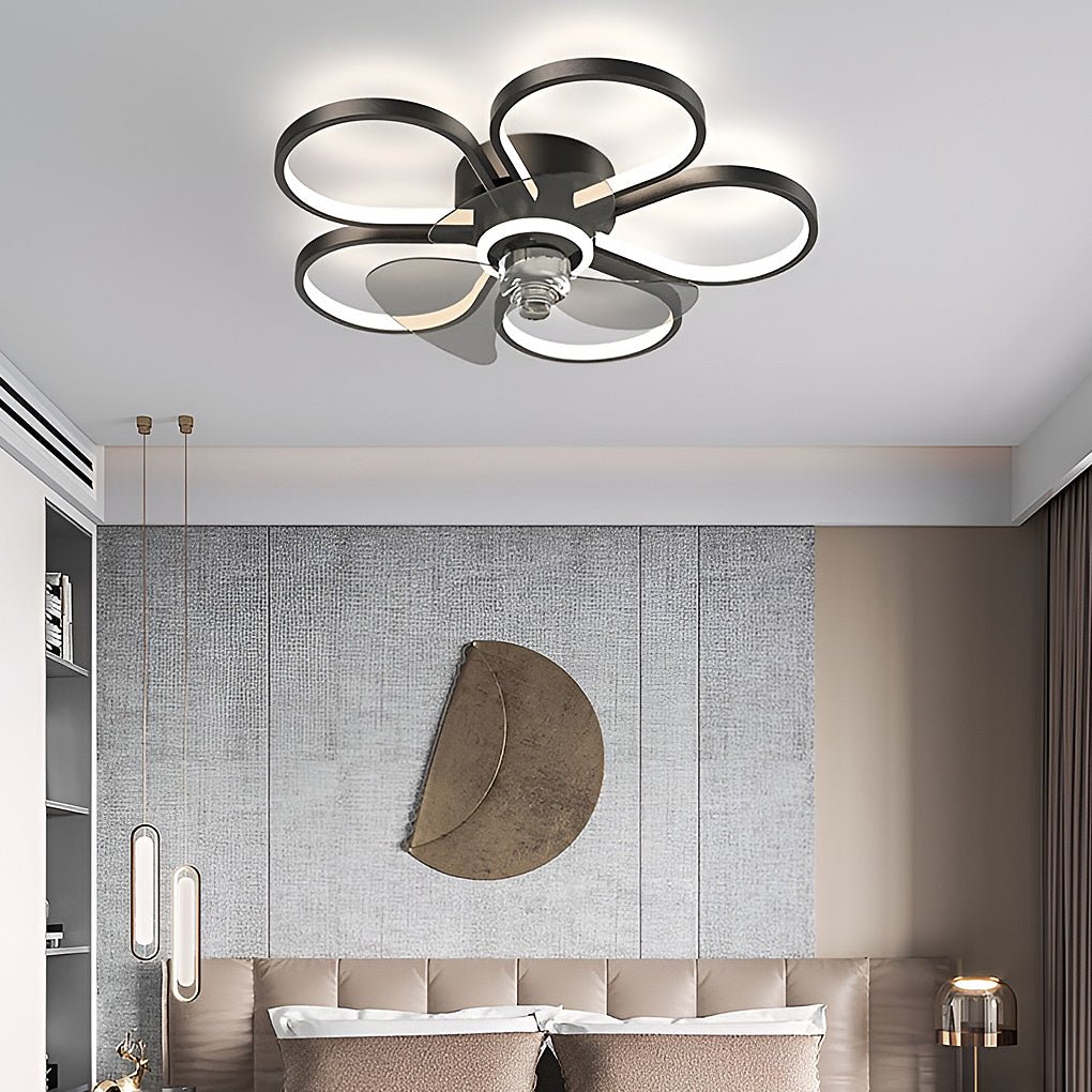 Nordic Floral LED Flush Mount Ceiling Fan Light for Living Room Bedroom