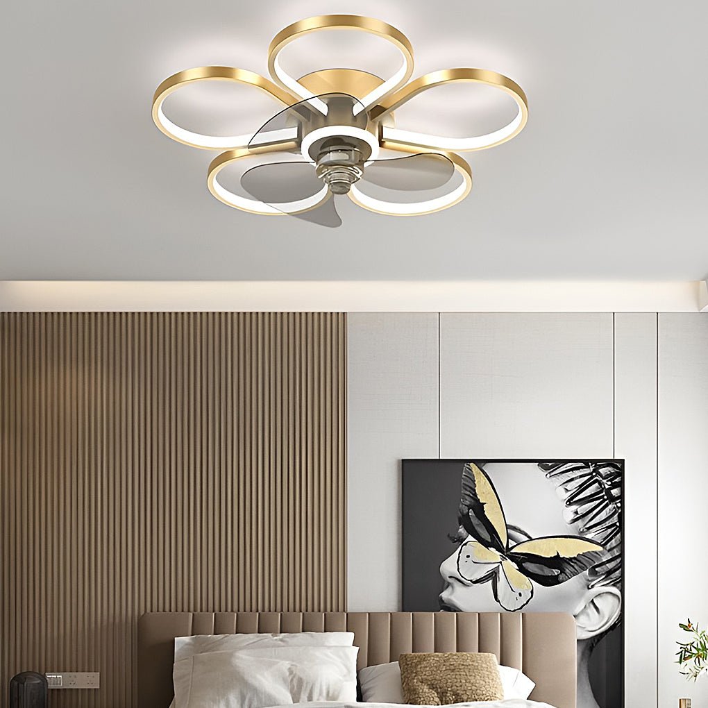 Nordic Floral LED Flush Mount Ceiling Fan Light for Living Room Bedroom
